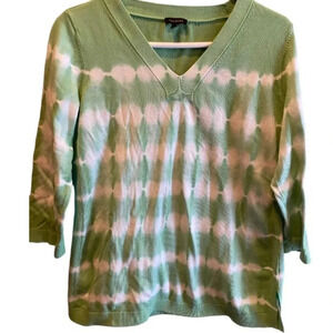 TALBOTS EUC WOMENS TOP SHIRT SWEATER TIE DYE GREEN TSHIRT WHITE SIZE M